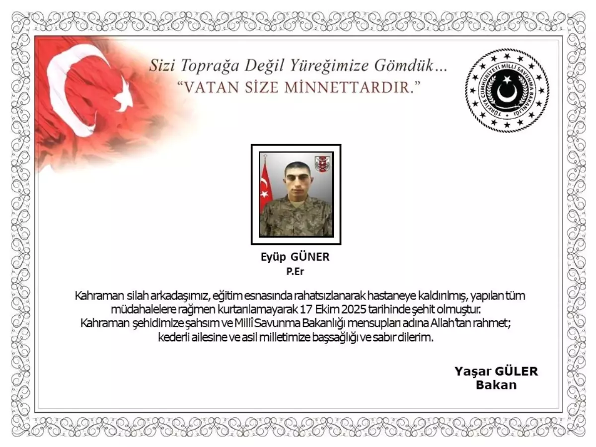 Tokat\'ta Eğitim Sırasında Piyade Er Eyüp Güner Şehit Oldu