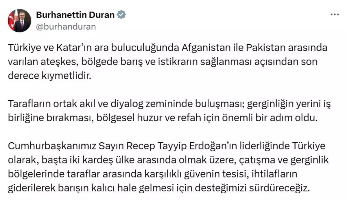 Türkiye ve Katar\'dan Afganistan-Pakistan Arasında Ateşkes