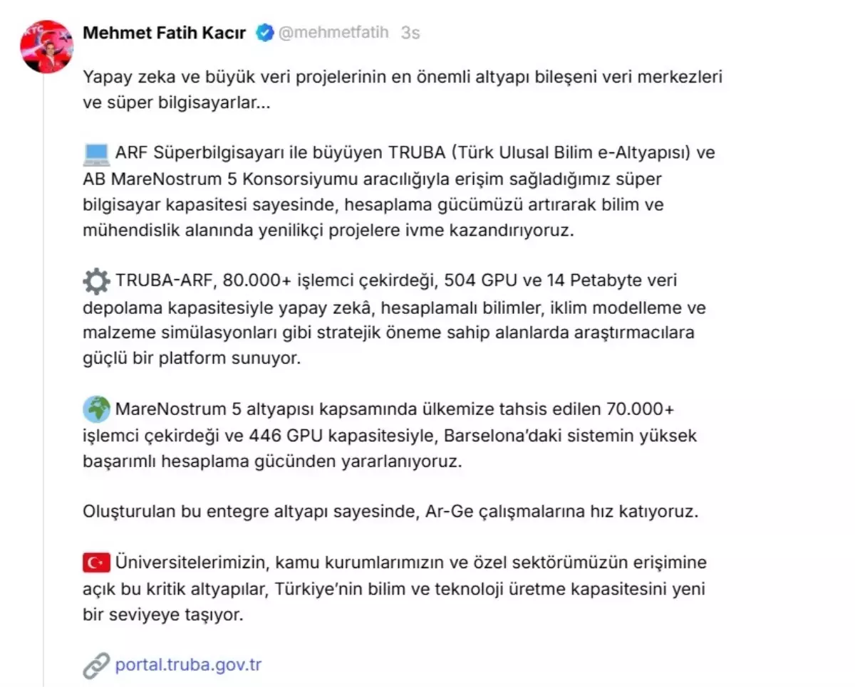 Türkiye\'nin Süper Bilgisayar Kapasitesi Artıyor