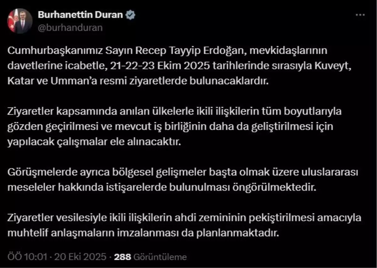 Cumhurbaşkanı Erdoğan Kuveyt, Katar ve Umman\'a Resmi Ziyaret Gerçekleştiriyor