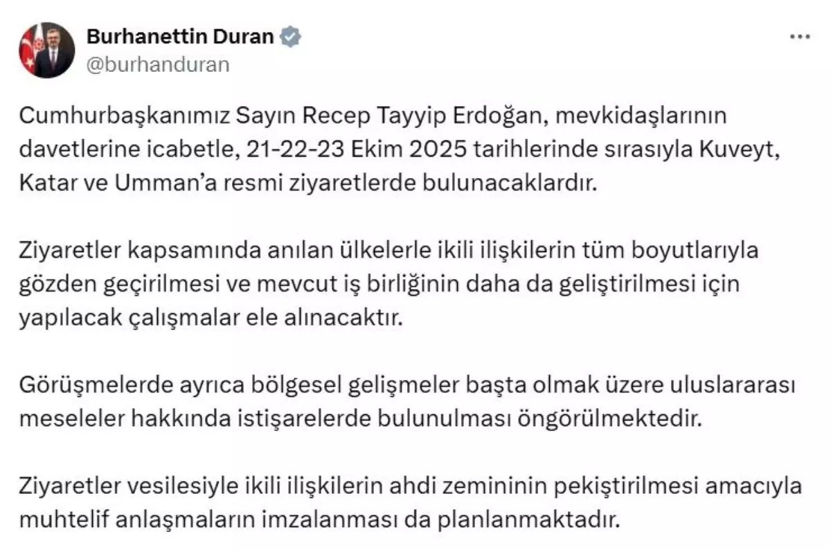 Cumhurbaşkanı Erdoğan, Kuveyt, Katar ve Umman\'ı ziyaret edecek