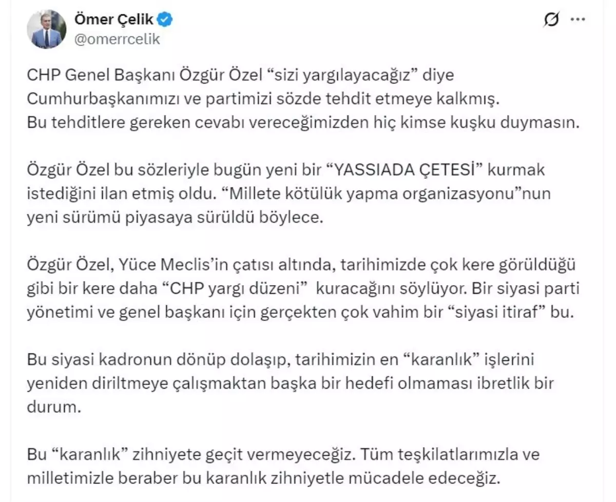 Ömer Çelik\'ten Özgür Özel\'e Tepki