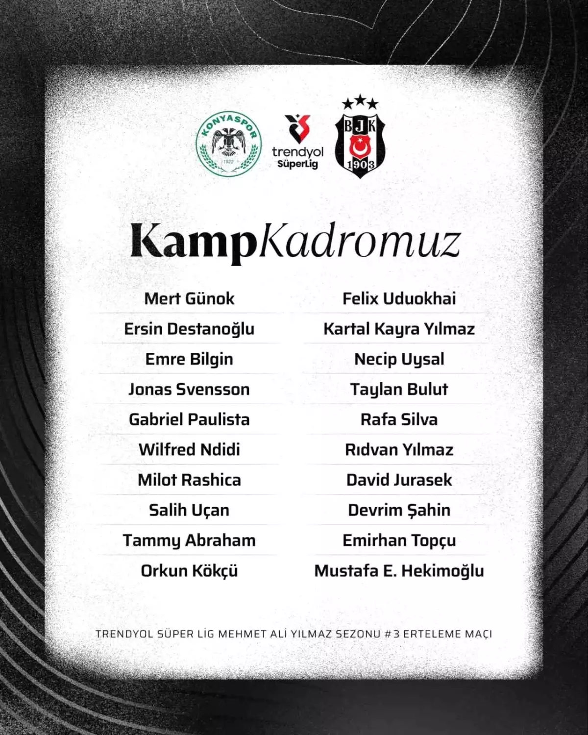 Beşiktaş\'ın Konyaspor Maçı Kadrosu Açıklandı
