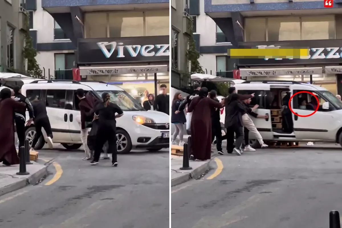 İçinde çocuğun da bulunduğu otomobile vahşice saldırdılar