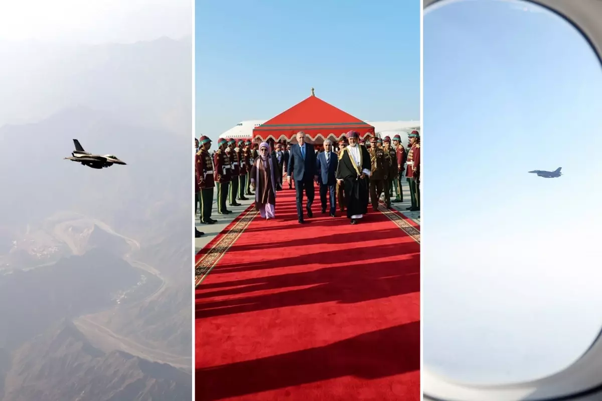 Cumhurbaşkanı Erdoğan\'a Umman\'da görkemli karşılama! F-16\'lar peş peşe havalandı