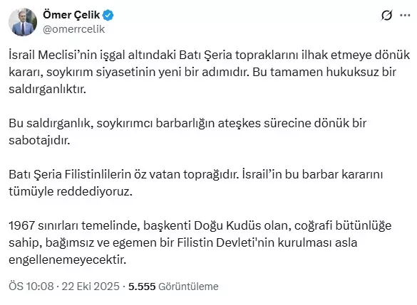 İsrail'in Batı Şeria kararına Türkiye'den peş peşe tepkiler İsrail'in Batı Şeria kararına Türkiye'den peş peşe tepkiler