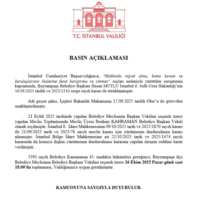 Bayrampaşa'da başkanvekili seçimi için tarih belli oldu Bayrampaşa'da başkanvekili seçimi için tarih belli oldu