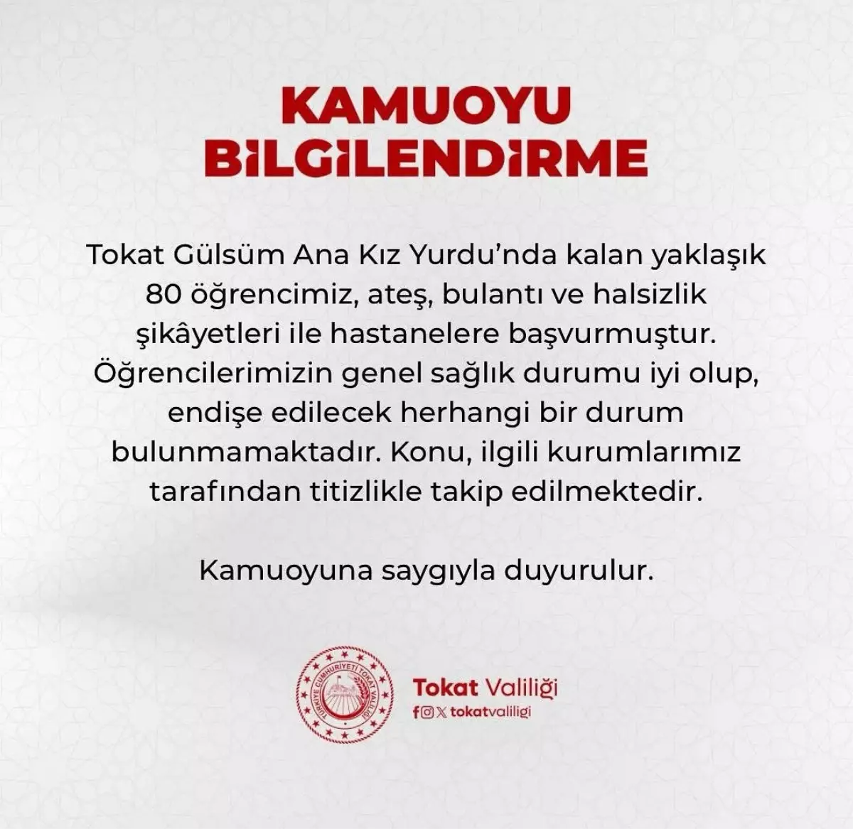 Tokat\'ta 80 Öğrenci Hastanelik Oldu