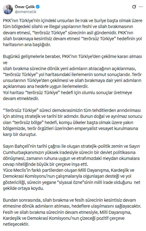 AK Parti'den PKK'nın Türkiye'den çekilmesine ilk yorum AK Parti'den PKK'nın Türkiye'den çekilmesine ilk yorum