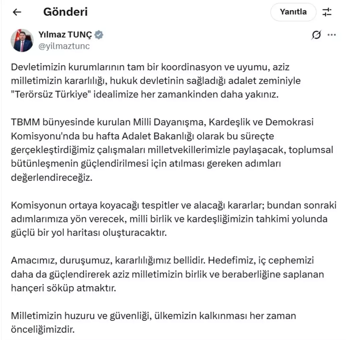 Adalet Bakanı Tunç: Terörsüz Türkiye Hedefine Yakınız