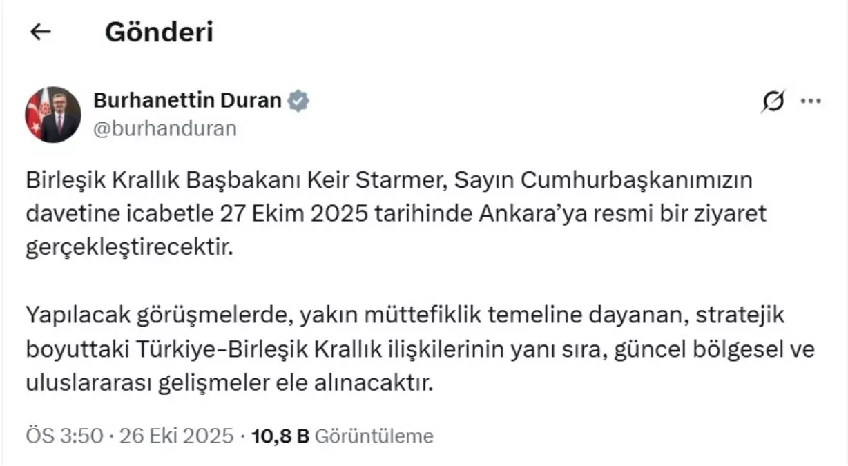 Birleşik Krallık Başbakanı Keir Starmer, Cumhurbaşkanı Erdoğan\'ın Daveti Üzerine Ankara\'ya Geliyor