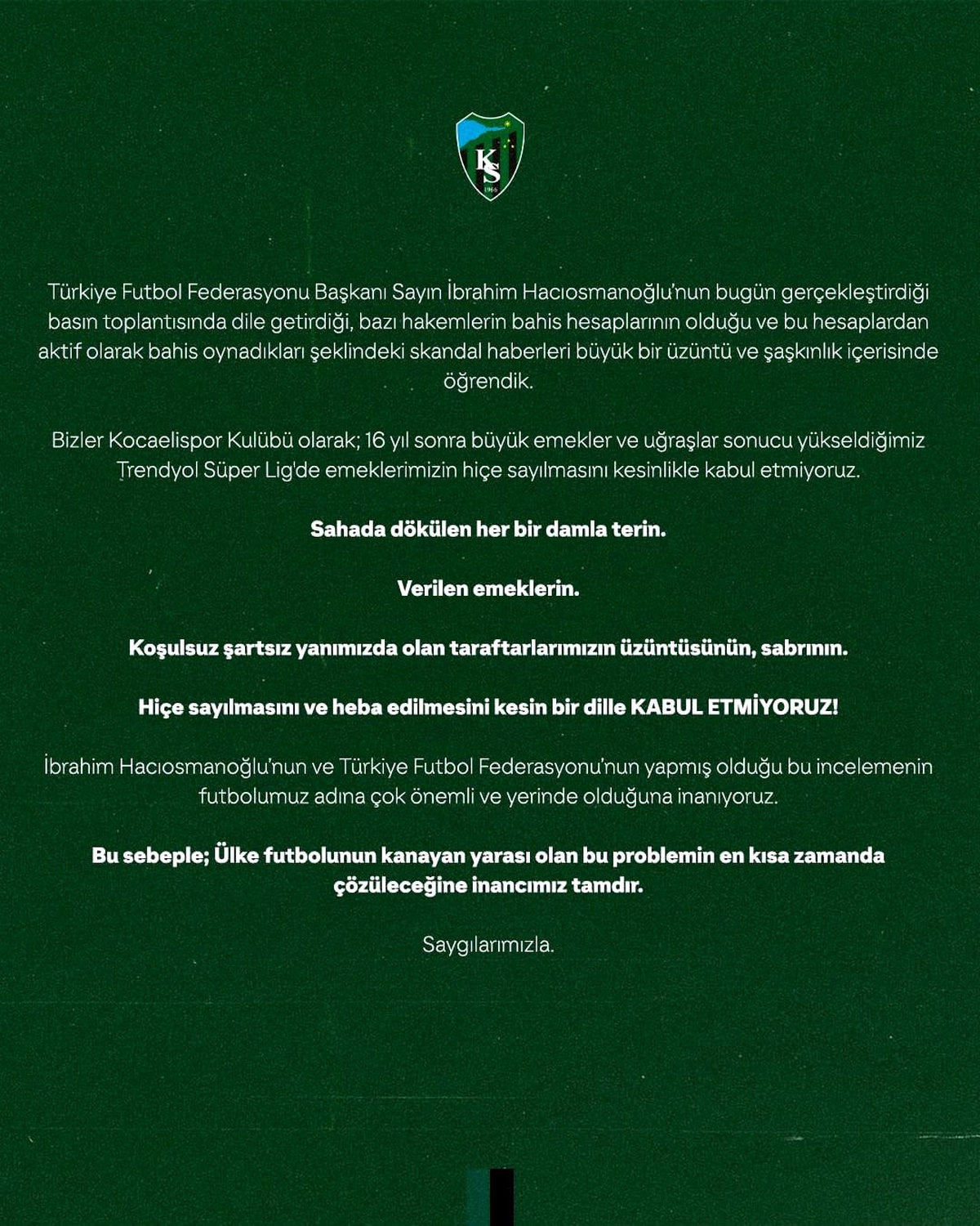 Kocaelispor\'dan Hakem Skandalına Tepki