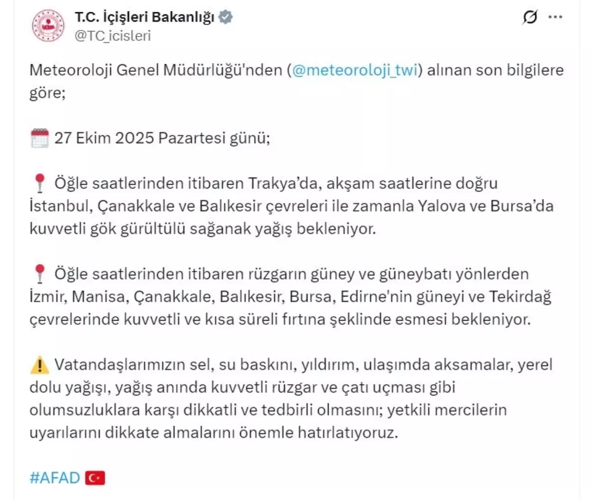 Marmara ve Ege için sağanak uyarısı
