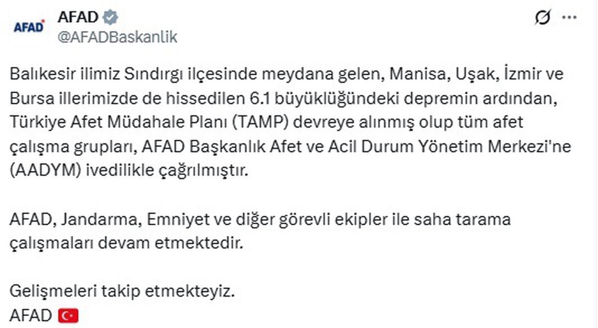 Cumhurbaşkanı Erdoğan\'dan Balıkesir depremi açıklaması