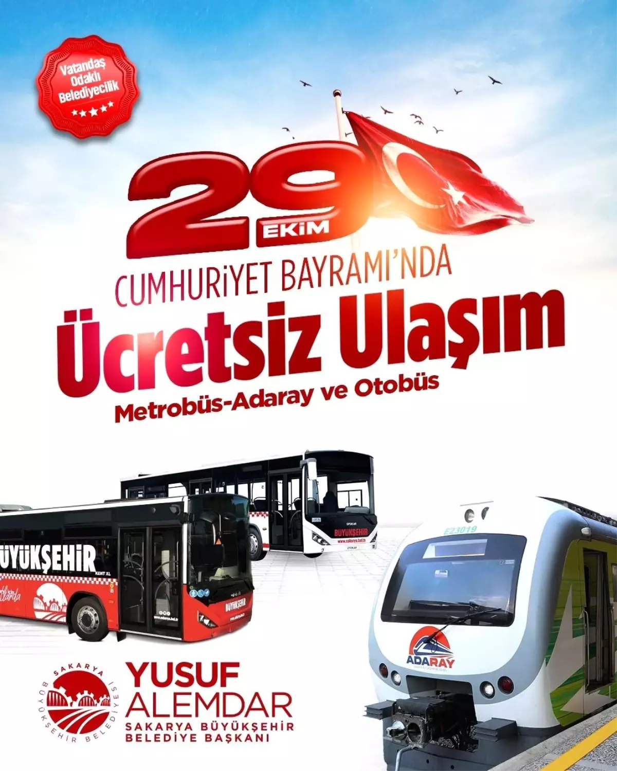 Sakarya\'da 29 Ekim Cumhuriyet Bayramı\'nda Ücretsiz Ulaşım