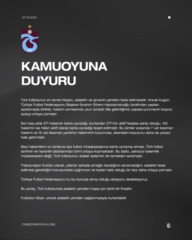 Süper Lig devlerinden bahis skandalı sonrası ilk açıklama Süper Lig devlerinden bahis skandalı sonrası ilk açıklama