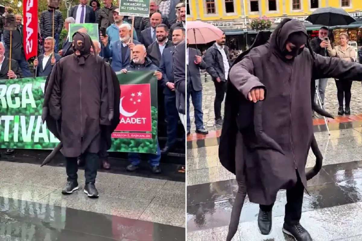 Trabzon\'da dikkat çeken eylem! Kokarca kıyafeti giyip horon tepti