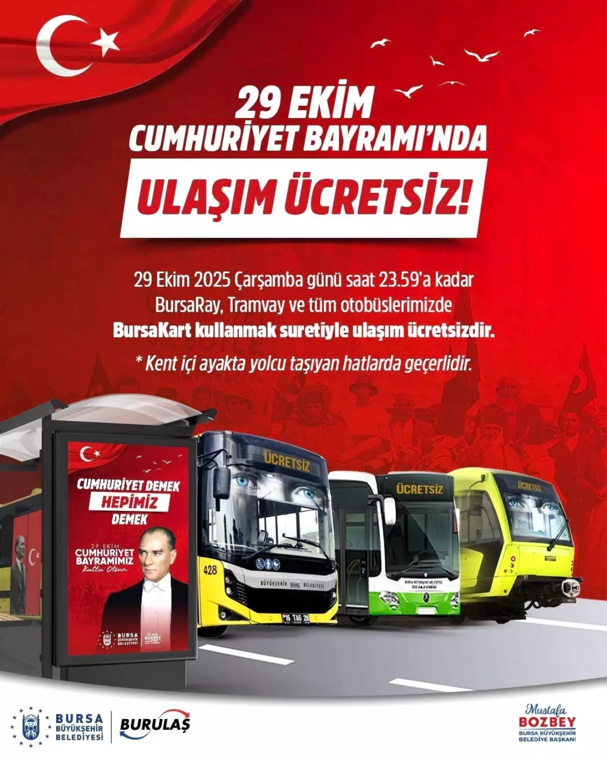 Bursa\'da Cumhuriyet Bayramı Coşkusu: Ulaşım Ücretsiz