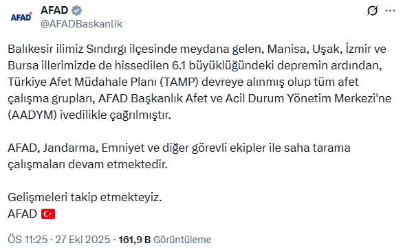 6.1'lik deprem sonrası Türkiye Afet Müdahale Planı devreye alındı 6.1'lik deprem sonrası Türkiye Afet Müdahale Planı devreye alındı