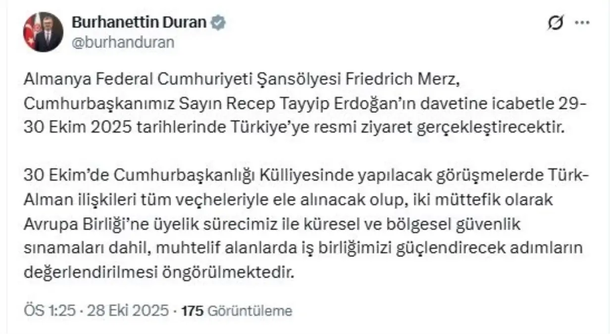 Almanya Şansölyesi Türkiye\'ye Resmi Ziyaret Gerçekleştirecek