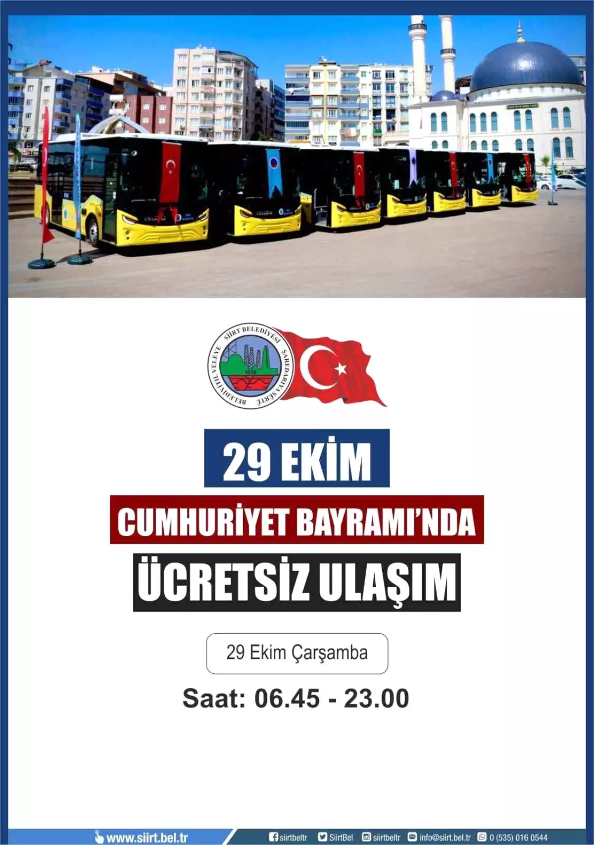 Siirt\'te 29 Ekim Cumhuriyet Bayramı\'nda Toplu Ulaşım Ücretsiz