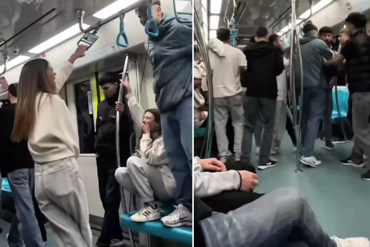 Marmaray\'da 2 grup arasında kavga! Genç kızlar olanları gülerek izledi