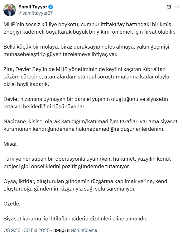 Bahçeli resepsiyona katılmadı, kulisler kaynıyor! AK Partili isimden dikkat çeken yorum