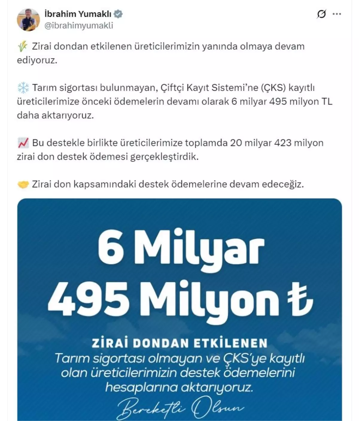 Çiftçilere 20 Milyar TL Destek Ödemesi