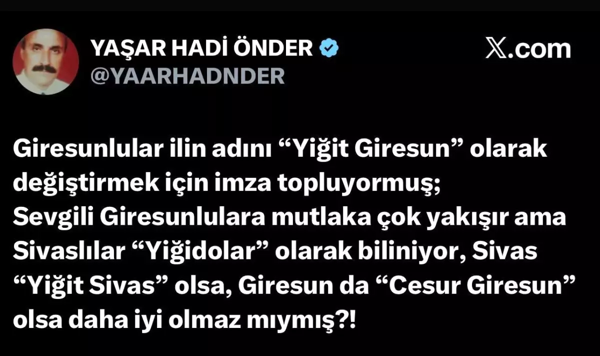 Giresun\'un \'Yiğit\' Unvanı İçin Başlatılan Kampanyaya Sivas\'tan Tepki