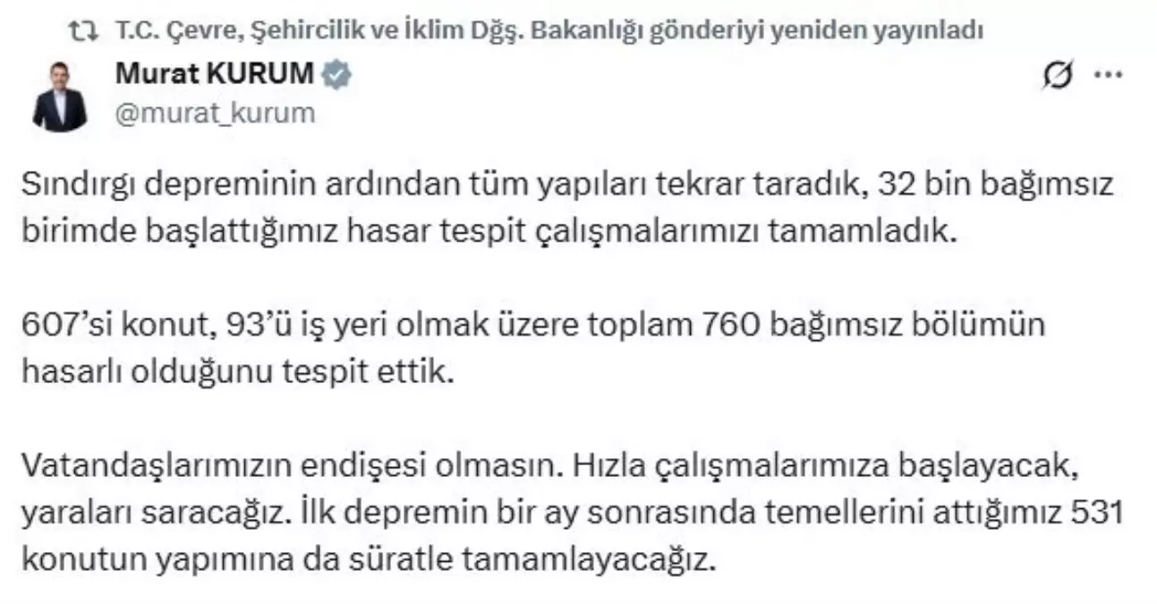 Sındırgı Depreminde Hasar Tespiti Tamamlandı