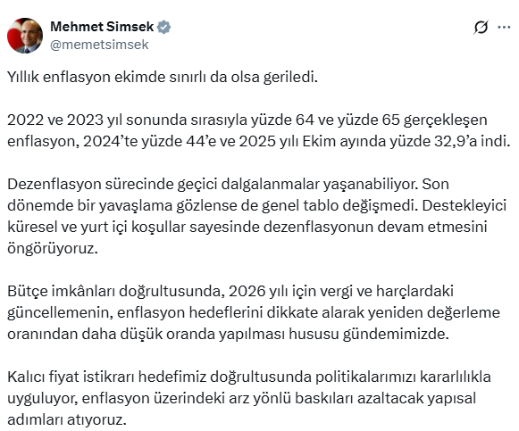 Mehmet Şimşek'ten indirim sinyali