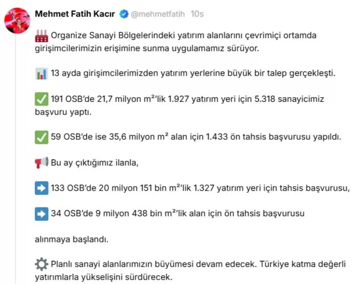 OSB Yatırımlarına Yoğun Talep