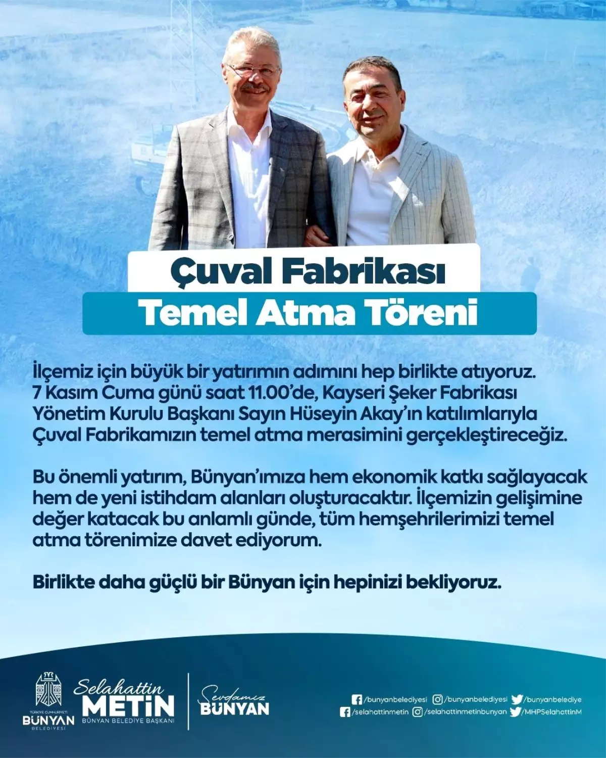 Bünyan\'da Yeni Çuval Fabrikasının Temeli Atılıyor
