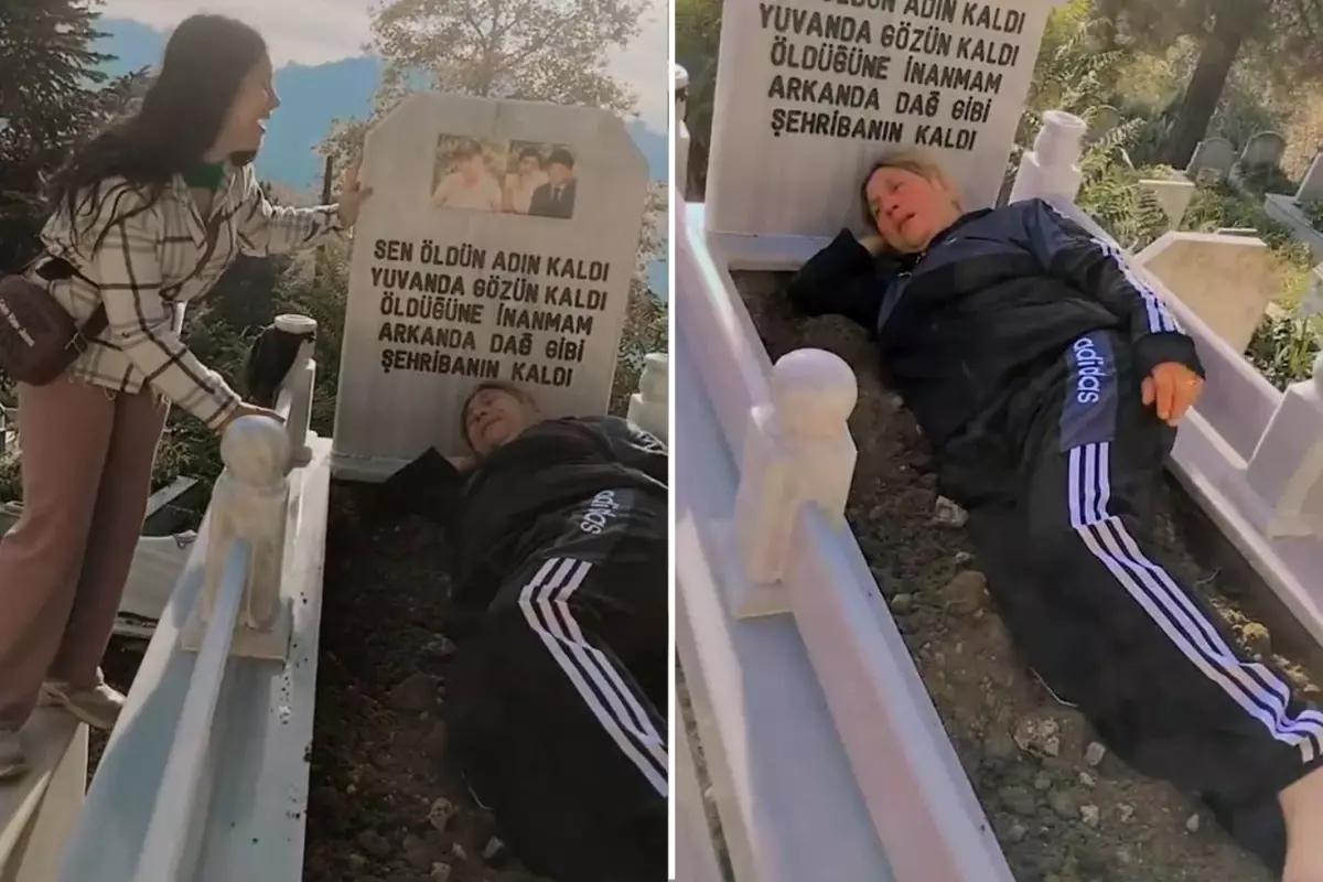Eşinin mezarında toprağın üstüne yatarak hüngür hüngür ağladı