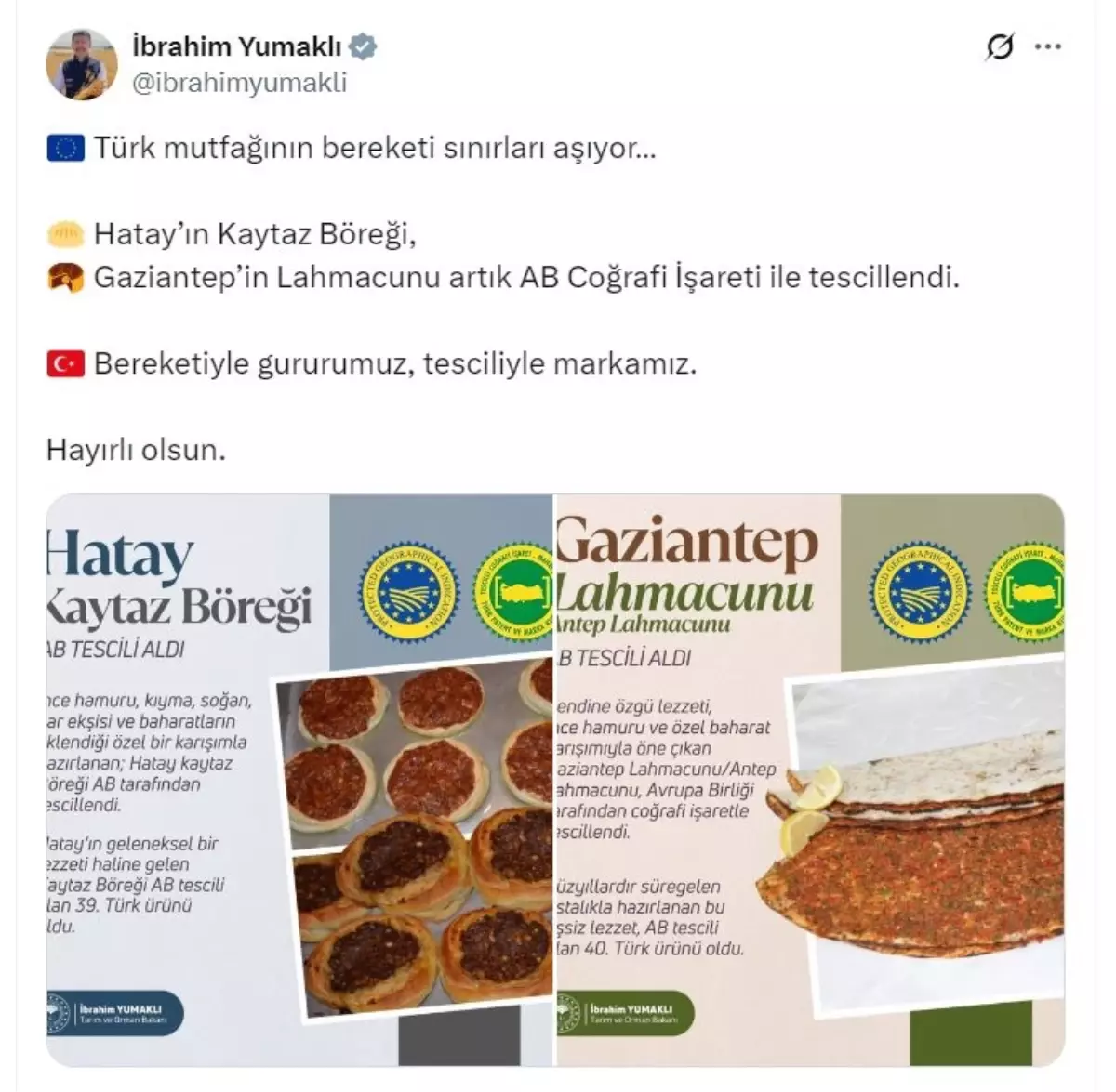 Hatay ve Gaziantep\'e AB Tescili