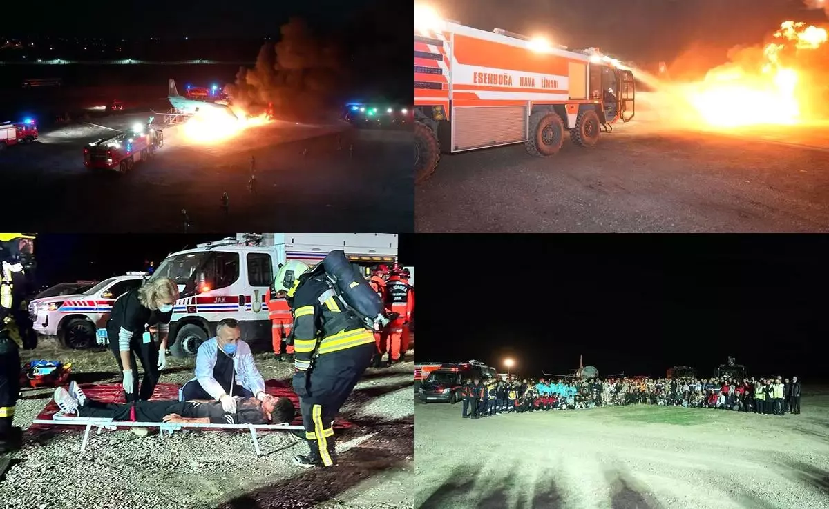 Esenboğa Havalimanı\'nda Uçak Kazası ve Kimyasal Sızıntı Tatbikatı Gerçekleşti