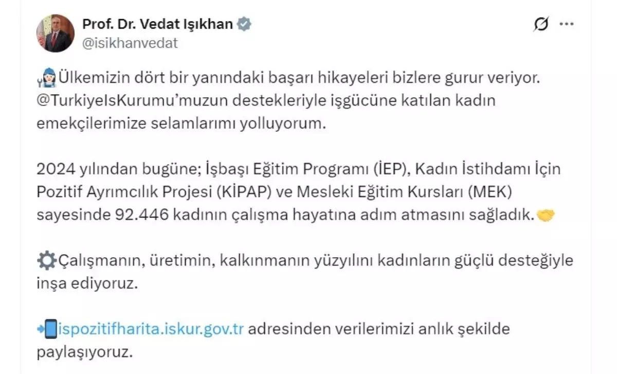 92 Bin Kadın Çalışma Hayatına Kazandırıldı