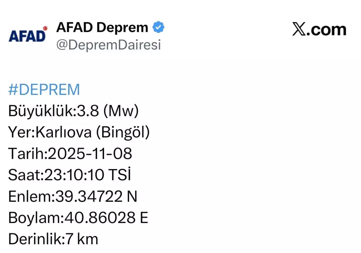 Bingöl\'de 3.8 Büyüklüğünde Deprem