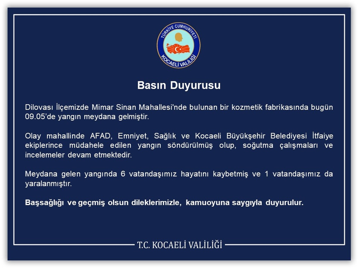 Dilovası\'ndaki Yangında 6 Ölü, 1 Yaralı