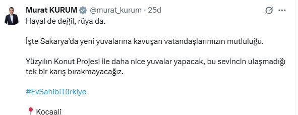 Bakan Kurum'dan sosyal konut paylaşımı