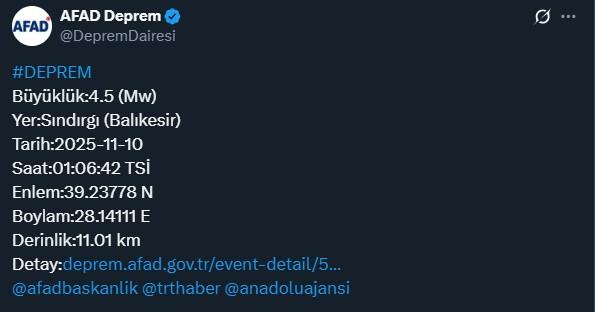 Balıkesir'in Sındırgı ilçesinde 4.5 büyüklüğünde deprem Balıkesir'in Sındırgı ilçesinde 4.5 büyüklüğünde deprem