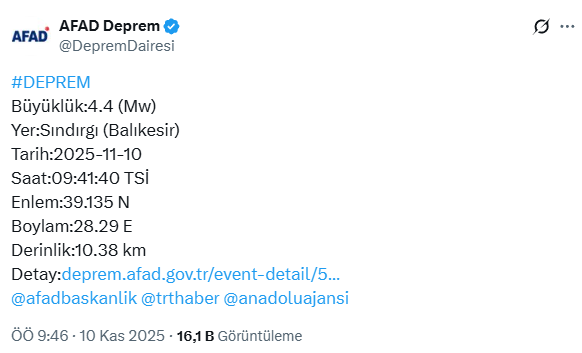 Balıkesir Sındırgı'da 4.4 büyüklüğünde bir deprem daha