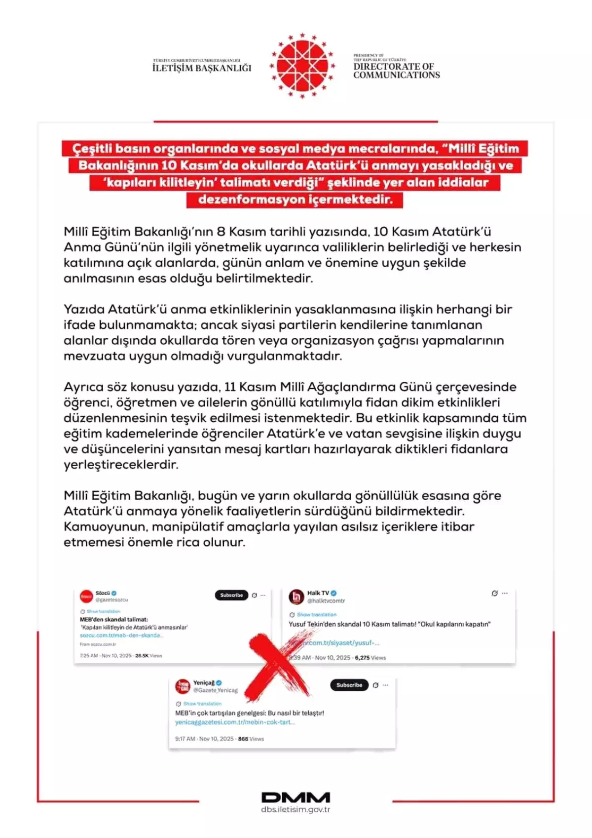 MEB\'in 10 Kasım Yasak İddiaları Yalanlandı