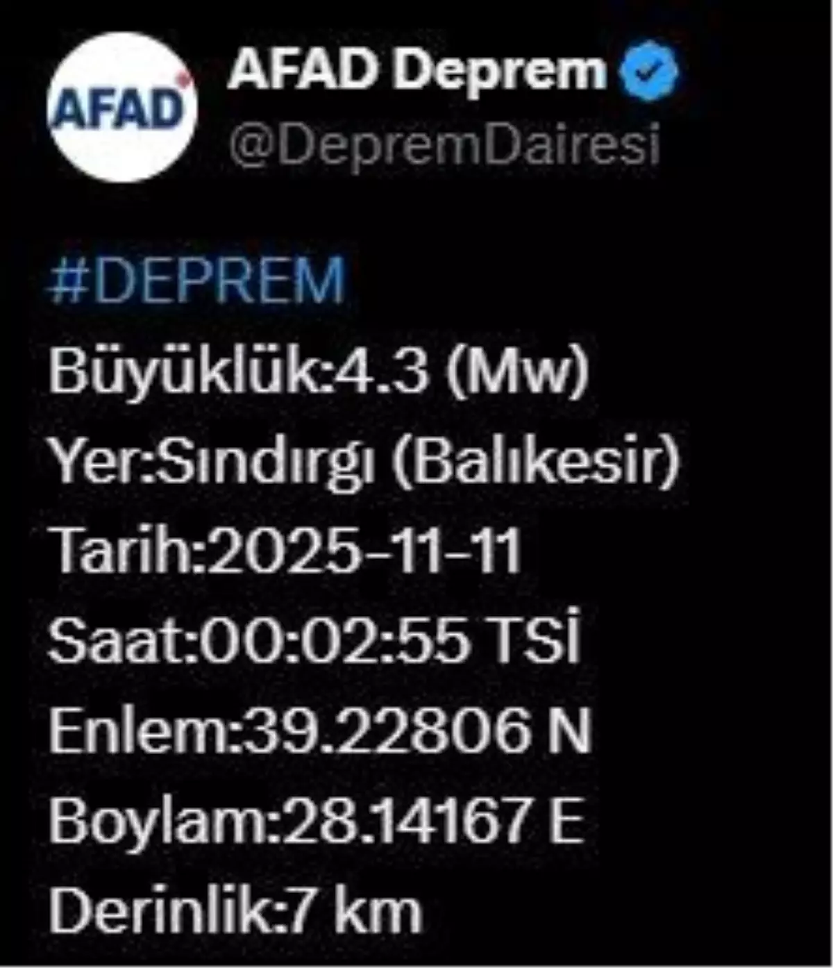 Balıkesir\'de 4.3 Büyüklüğünde Deprem