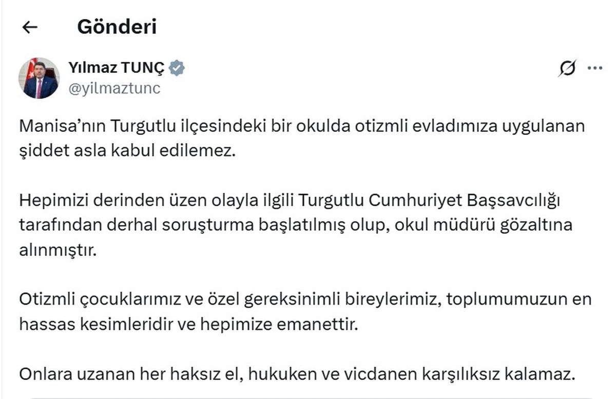 Bakan Tunç\'tan Şiddet Açıklaması