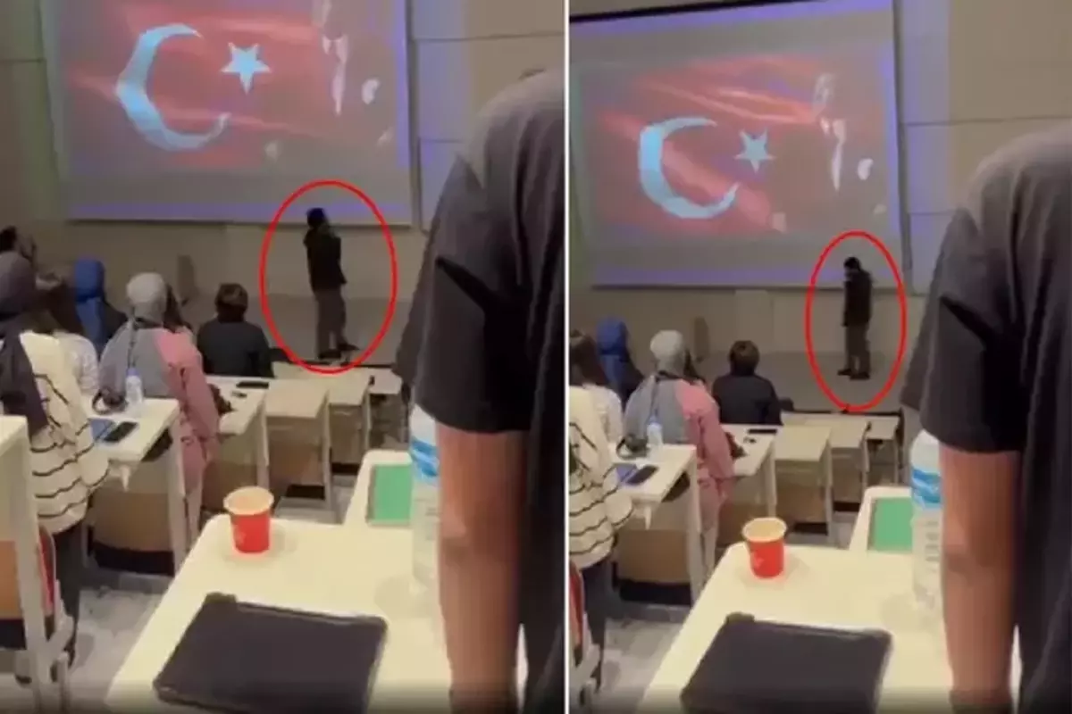 Saygı duruşu sırasında telefonla konuşup volta atan öğrenci gözaltına alındı