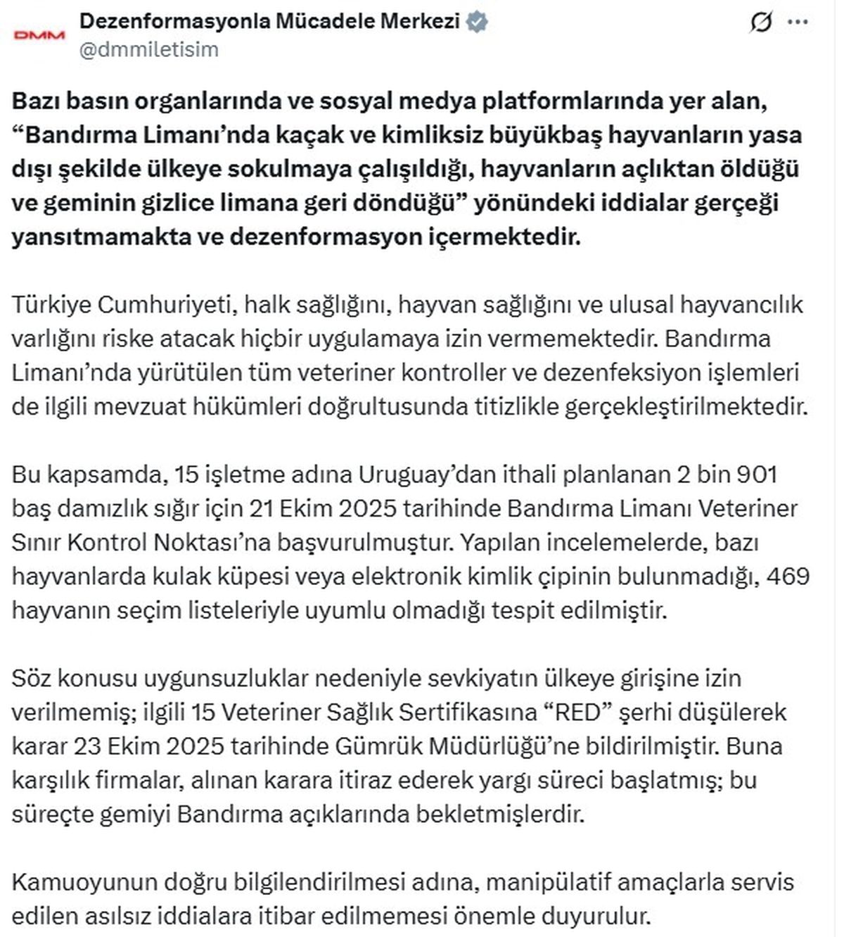 Bandırma Limanı\'ndaki Hayvan İddiaları Asılsız