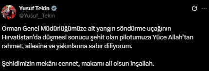 Siyasilerden Hırvatistan'daki uçak kazasında şehit olan pilot için başsağlığı mesajları
