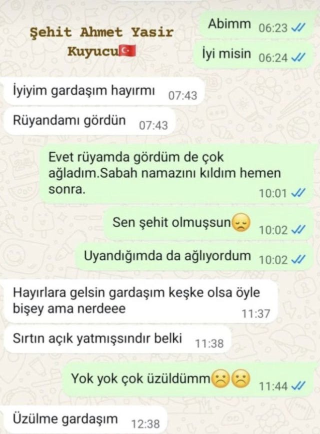 Şehit Ahmet Yasir Kuyucu'nun kardeşiyle yaptığı son konuşma tüyleri diken diken etti
