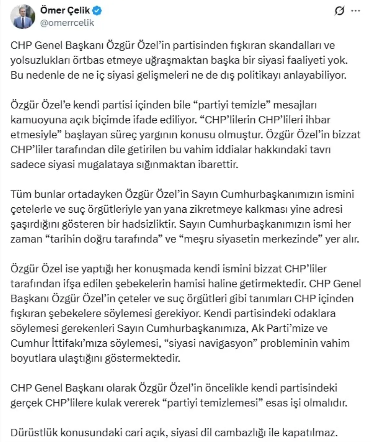 Ömer Çelik\'ten Özgür Özel\'e Tepki